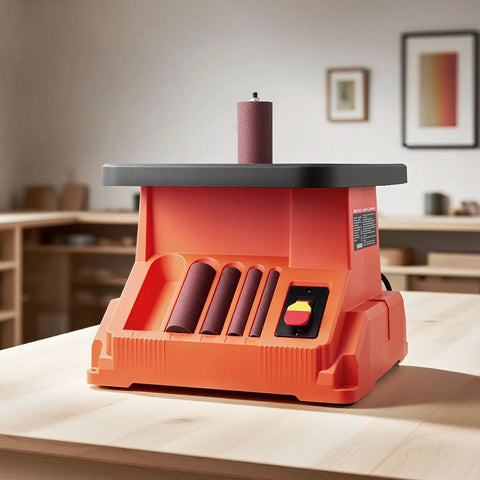 Heavy Hitter Benchtop Oscillating Spindle Sander With 2400 RPM Drive And Six Quick Change Sleeves for smooth wood finishing.