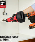 Auto Feed Drain Snake Auger Extension Tube Bathroom Kitchen Sink Plumbing Aid in use with electric drill for clearing clogs.
