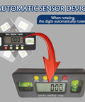 Mini Digital Level Gauge with automatic sensor, featuring easy-to-read screen and dual bubble levels for accurate alignment.