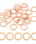 30 Pack Copper Crush Washers M14 Metric Sealing Rings, flat metal gaskets for automotive, fuel line, and plumbing use.