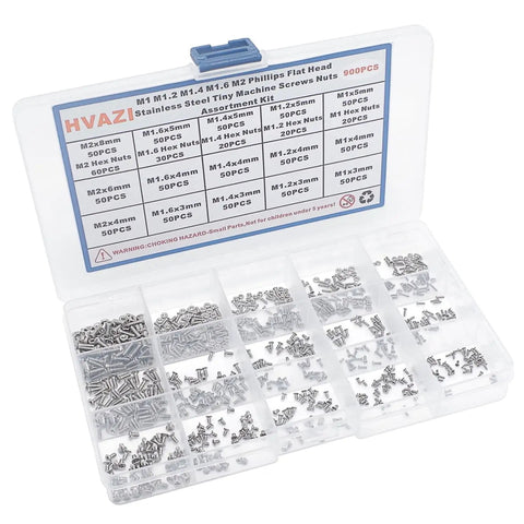 Slick 900 Piece M1 To M2 304 Stainless Steel Phillips Countersunk Flat Head Machine Screws And Metric Hex Nuts Assortment Kit in organizer