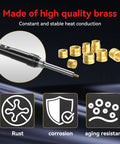 Heat Set Insert Tool Kit With 80W Soldering Iron 220 Brass Inserts And Heat Set Tips M2 To M8 For 3D Printed Parts And DIY Plastic Projects For Pro Makers And Home Enthusiasts showing iron and brass inserts.