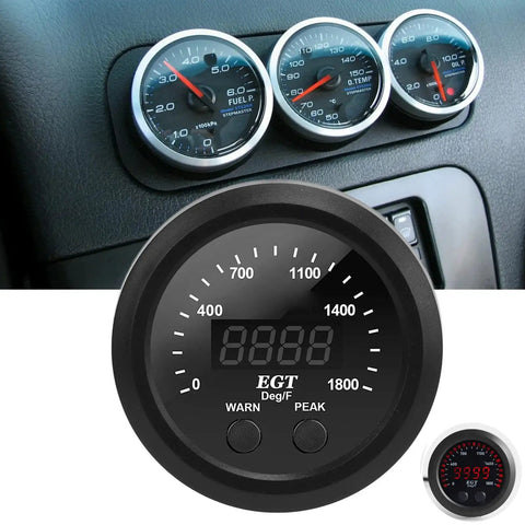 Ultra Thin Exhaust Gas Temperature Gauge 0 To 1800F Pyrometer With Red LED Display For Diesel Trucks Anti Vibration EGT Sensor Kit Compact Auto Gauge For Real Time Monitoring On The Go, black 52mm dashboard gauge