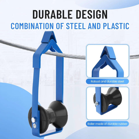 4 Pack Universal Cable Roller 3 Inch Diameter For Fiber Optic And Aerial Cables Workhorse Tool In Steel And Plastic Powder Coated Blue