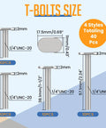 Track Bolts Kit 40 Pieces 1/4-20 For T Slot Tracks Four Lengths Illustrated Size Guide with Dimensions and Quantities
