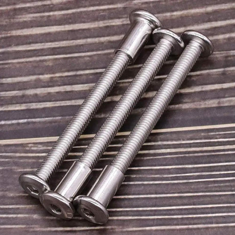M6 X 50MM Furniture Screws With Barrel Nuts Kit 304 Stainless Steel screws displaying full threading and hex drive design.