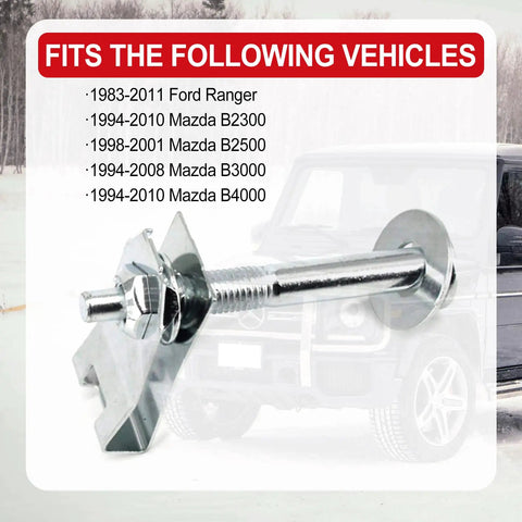 Heavy Duty Steel Truck Bed Mounting Bolt Kit For Ford Ranger 1983 2011 Replacement Hardware showing bolt compatibility with vehicles.