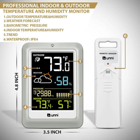 All Weather Indoor Outdoor Thermometer With Wireless Sensor 330 Foot Range No Fuss Easy Read Adjustable Backlit Display Real Time Temperature And Humidity Monitor For Home Or Office with remote sensor