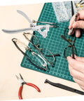 Person using eyeglass adjustment pliers for nose pad screws quick fix tool for tightening screws precise repairs for sunglasses and optical frames