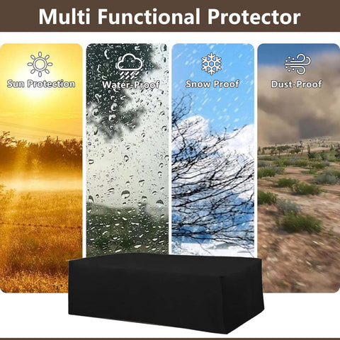 All Weather Rectangle Patio Table And Chair Set Cover Tough As Nails Waterproof 110L x 59W x 39H Inches Outdoor Guard shown resisting elements