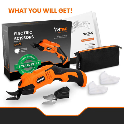 Slick Cordless Electric Fabric Scissors And Heavy Duty Cardboard Cutter With Two Swappable Blades Killer Rechargeable Craft Shears with accessories.