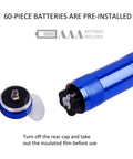 4 Pack Aluminum LED Flashlights Set With AAA Batteries Included showing open rear cap with battery removal instruction