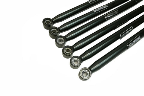 Rear Radius Rod Set For Can Am Maverick X3 64 Inch Models 2017 2023 Set Of 6 Beefed-Up To Stop Flex And Boost Stability For Off Road Trail Riding And Hard Core Rides black steel rods with bushings