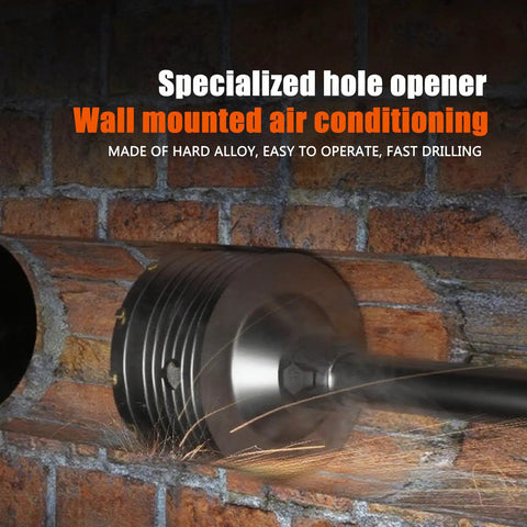 Rock Solid Concrete Hole Saw Kit 11 Piece Set Featuring Sds Plus Shank And Tungsten Carbide Tips 30Mm 40Mm 50Mm 65Mm Sizes cutting through brick wall.