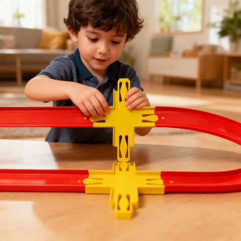 Child assembling Ultimate Cross Shape Racetrack Connector Kit For Hot Wheels Fans Expandable 4 Way Cross Intersection Track Set
