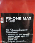 Close-up of FS-One Max 5 Gallon Intumescent Firestop Sealant label with product information and branding.