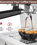 Top Shelf Espresso Machine With Integrated Grinder And Effortless Milk Frother Pro Level Coffee Maker pouring espresso shots into cups.