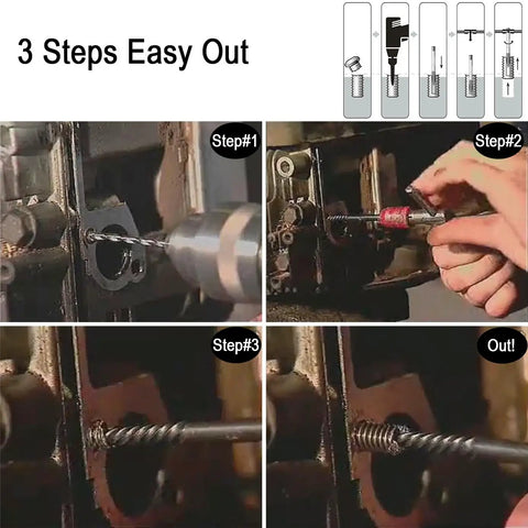 Steps for using 6 Piece Stripped Screw Extractor And Damaged Bolt Remover Set For DIYers With Left Hand Spiral Removal Tool Kit