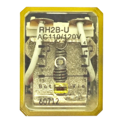 Front view of Heavy Duty DPDT Power Relay 110 120V AC 10 Amp Plug In Coil With Blade Terminals