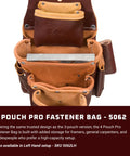 Top view of 4 Pouch Pro Fastener Bag All Leather Tool Tote With 10 Pockets And Tool Holders For Carpenters And Framers Four Stacked Compartments
