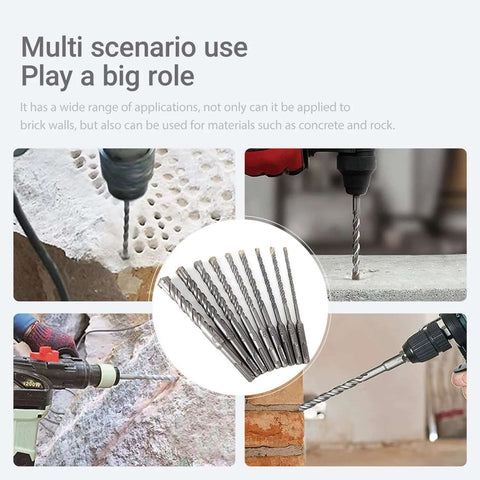 Two 12 mm masonry drill bits, 150 mm long, carbide tipped with round SDS shank for concrete and brick