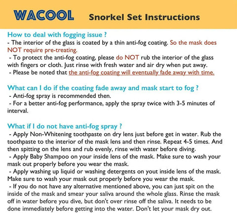 Instructions on anti-fogging for Kid Friendly Snorkel Set For Young Explorers With Anti Fog Mask Silicone Skirt Purge Valve
