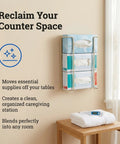 Hella Handy Wall Mount Glove And Tissue Wire Rack Dispenser That Holds Up To Three Boxes in living room with decor and text