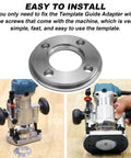 Heavy Duty Template Guide Adapter Fits Makita Routers 3606 3612 3621 3620, solid steel base with mounting holes for precision routing.