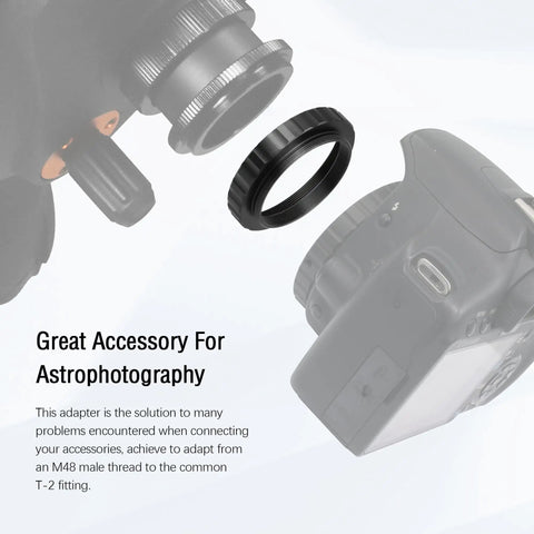 2 Inch M48 To M42 0.75 Telescope Adapter Female To Male Thread All Metal Anodized Aluminum with camera and telescope setup