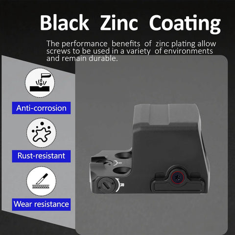 Black zinc coating description on Heavy Duty Battery Tray Screw Kit For Red Dot Sights With Installation Tools, 10.9 Grade Carbon Steel