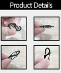 Close-up of 18 Pack Double Sided Spring Carabiner Clips For Keys Backpacks And Zippers, small metal carabiners in hand.