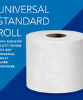 Toilet paper roll front view, white 2-ply with embossed pattern.
