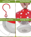 Heavy Duty Metal Mushroom Bird Feeder For Outdoor Hanging In The Garden Or Yard, Cute Red Bird Feeder That Attracts More Birds