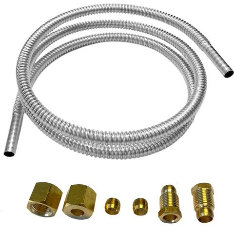 Pilot tube assembly kit: stainless steel flexible 1/4in x 36in with brass compression fittings for gas appliances.