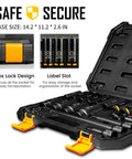 Open case showing 20 Piece One Half Inch Drive Deep Impact SAE Socket Set With Three Eighths To One And One Quarter Inch Sizes