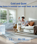 Beat The Heat With This Compact Air Cooler Desk Fan With Three Speeds 120 Degree Oscillation One To Eight Hour Timer Seven Color Led Light And Mist Mode 900ml Water Tank Portable Cooling For Bedroom Office And Desk next to a woman