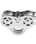 Front view of Torpedo Zip Line Trolley With 14 Inch Handlebar And Oval Carabiner For Teens Stainless Steel Dual Ball Bearing Wheels