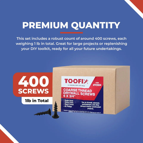 Three Quarters Inch No 6 Coarse Thread Drywall Screws With Sharp Point Black Two Bugle Head Phillips Drive One Lb Pack Ideal For Drywall Sheetrock Wood And More 400 Screws Included