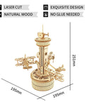 3D Wooden Puzzle Mechanical Music Box Aircraft Model Kit for DIY Builders with exposed gears and classic design, 251mm tall.