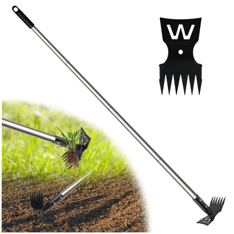 Long Handle Weed Puller Tool 60 Inch 2 In 1 Weed Rake And Hoe with detachable handle, ideal for weeding patios