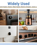 Appliance collage showing heaters, juicer, and oven, demonstrating the use of Two Pack Four Position Rotary Switch With Knob For Heaters And Fans