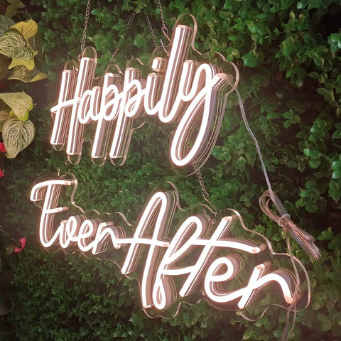 Two Piece Dope Happily Ever After LED Neon Light Sign Set Warm White With Dimmer 14.6x7.5 And 20.9x7.5 Inches Plug In Night Light