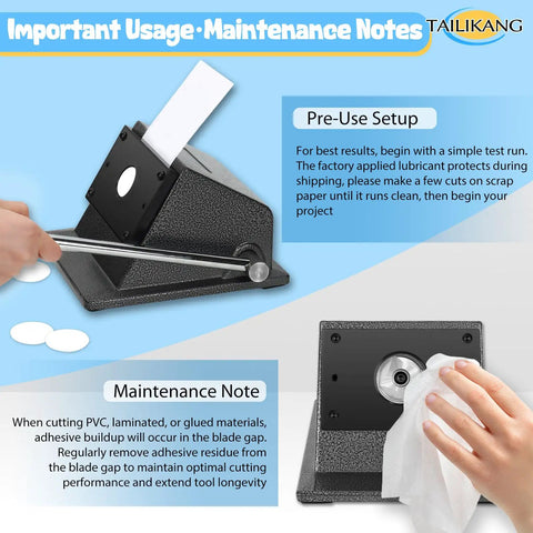 Diagram showing Heavy Duty Manual Lever Circle Punch And Button Cutter setup and maintenance notes, suitable for 35mm circle cuts.