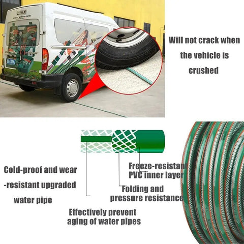 Heavy Duty Garden Hose Reel Cart With Wheels And Upgraded High Pressure Whip Hose For Quick Yard Chores Car Detailing And Patio Scrubbing features cold-proof and wear-resistant upgraded water pipe with freeze-resistant PVC.