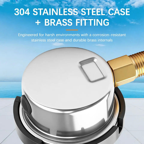 Stainless Steel Pool Filter Pressure Gauge With Two Inch Dial 0 To 60 PSI Bottom Mount One Quarter Inch NPT IP67 Waterproof Anti Corrosion For Pool Pump Spa And Aquarium Filter Clean Filter Indicator, 304 stainless steel case with brass fitting