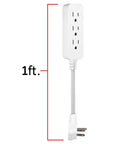 1ft 5 Pack 3 Outlet Power Strip With Surge Protection Grounded Flat Plug 6 Inch Designer Braided Cord White Gray Chevron UL Listed