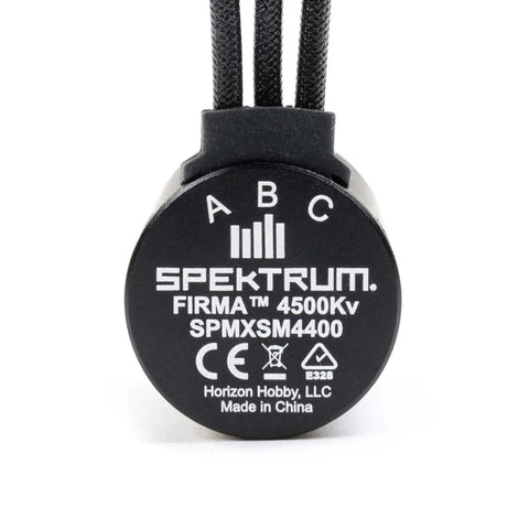 Firma 2838 4500KV Brushless Motor For RC Rigs SPMXSM4400 rear view with labels and connectors.