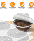 120 Pack Aluminum Foil Seal Lids For Reusable Nespresso Pods Vertuo Compatible With Nespresso Refillable Capsule Easy Snap On Tight Seal For VertuoLine And Vertuo Plus Keeps Coffee Fresh showing seals and pod.