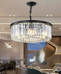 Black Modern Crystal Chandelier Dope Two Tier Round Flush Mount Pendant Light For Dining Room Living Room Kitchen Island