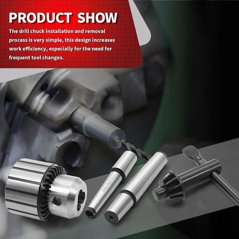 JT33 Drill Chuck One Thirty Second To One Half Inch With MT1 MT2 Morse Shanks for lathe use, shown with components